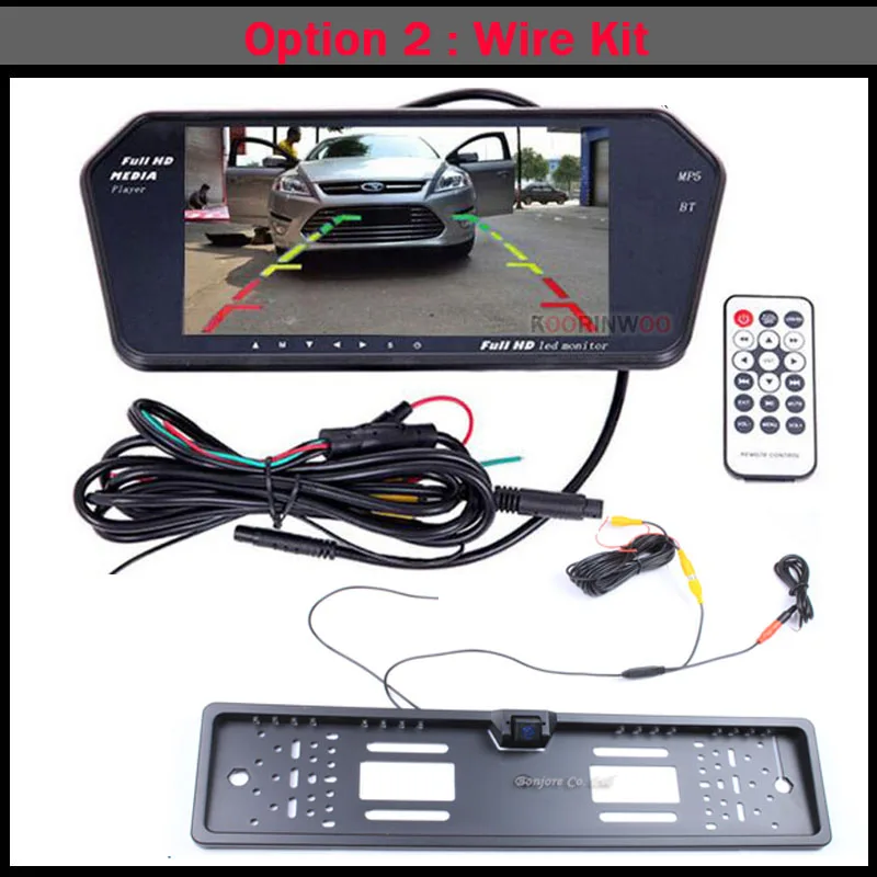 Option 2 Koorinwoo Беспроводной приемный медиа для sony CCD чип 1024P автомобильный монитор 7 дюймов камера заднего вида ЕС номерной знак камера задний резервный Bluetooth Вызов USB киноплеер автомобильный парковочный экран видео RCA - Цвет: Option 2