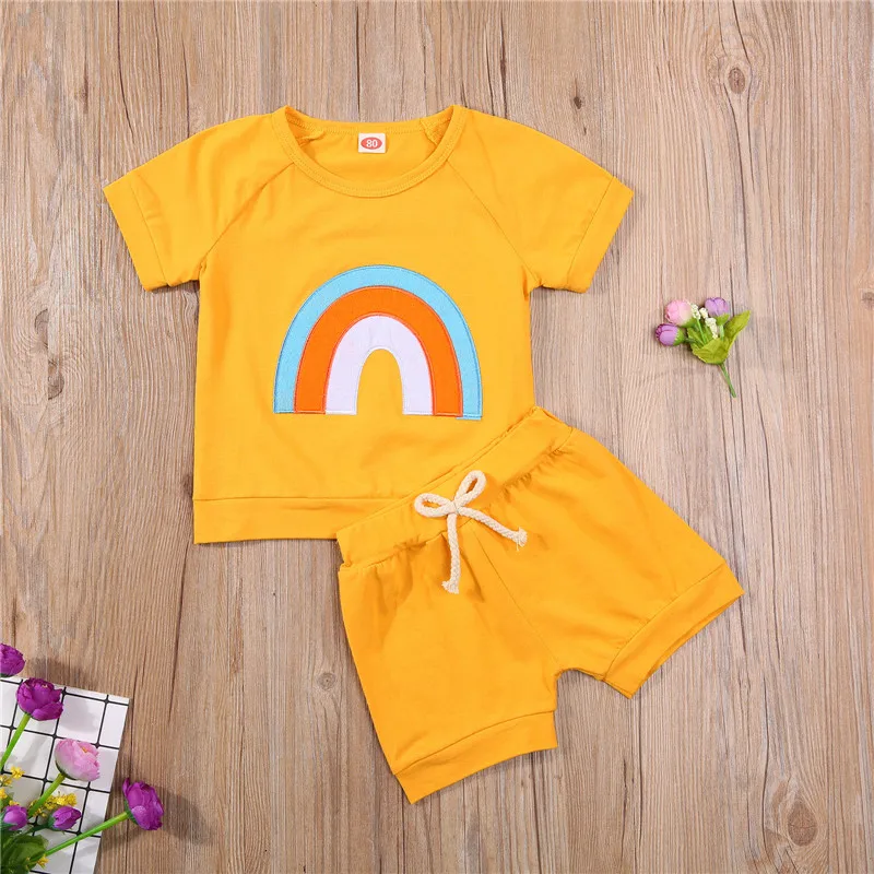 

От 1 до 5 лет, комплект из 2 предметов, летняя одежда для малышей \ u00a0Tracksuits с принтом радуги, с О-образным вырезом с коротким рукавом хлопковая ...