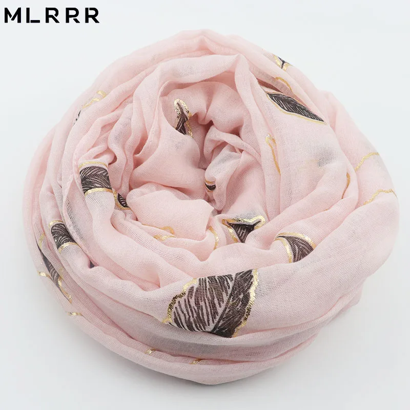 MLRRR Новая мода перо печать шарф горячее тиснение золотом длинный для женщин