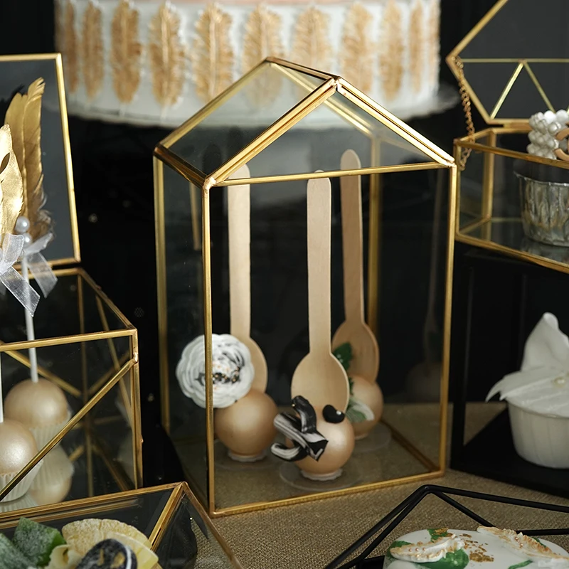 Многоугольная стеклянная коробка для столик торта держатели хранения Этажерка