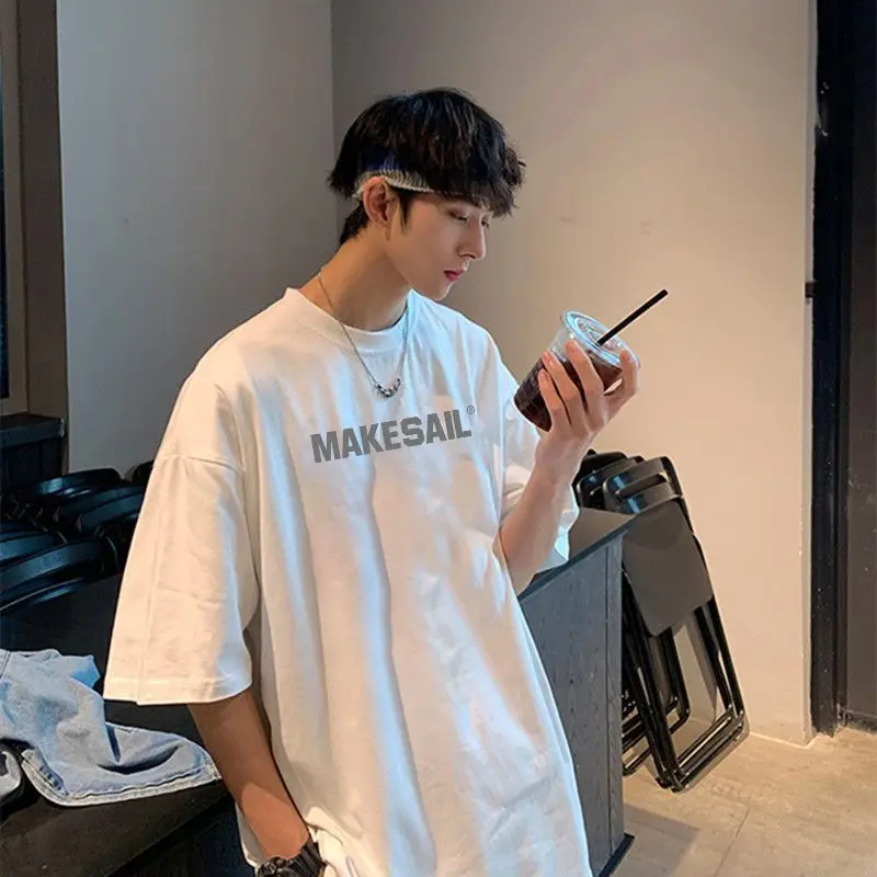 

2021 summer Korean tees high street men women Hong Kong style trend wild handsome loose half-sleeved student short-sleeved shirt