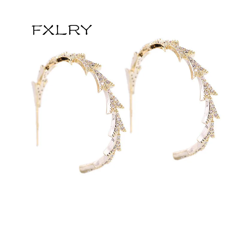 

FXLRY High Quality AAA Cubic Zircon Geometry C-type Personality Fashion Women's Earrings Party Jewellery