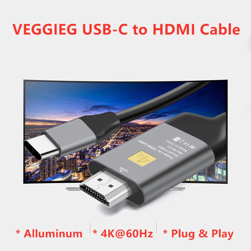 Veggieg USB-C к HDMI кабель Sup порт ing 4K @ 60 Гц (Thunderbolt 3 совместимый) USB C |
