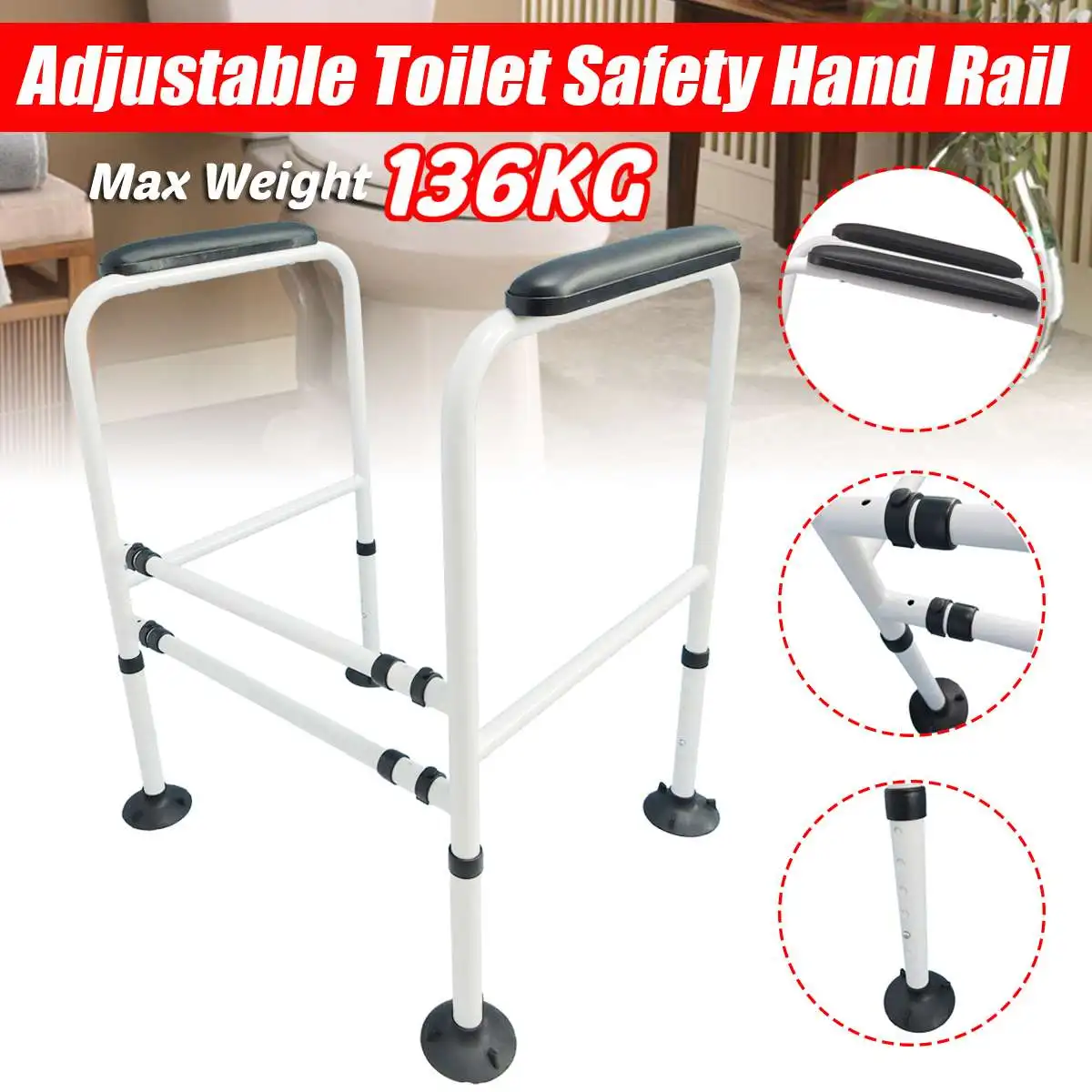 

Elderly Bathroom Seat Armest Adjustable Toilet Safety Frame Hand Rail Grab Bar Support for Elderly Bathroom Shower Rail Bathroom