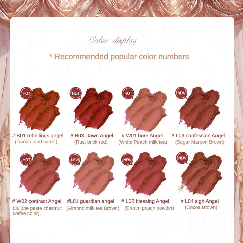 Светлая Глянцевая губная помада с пером ангела в цветочек светильник Кая