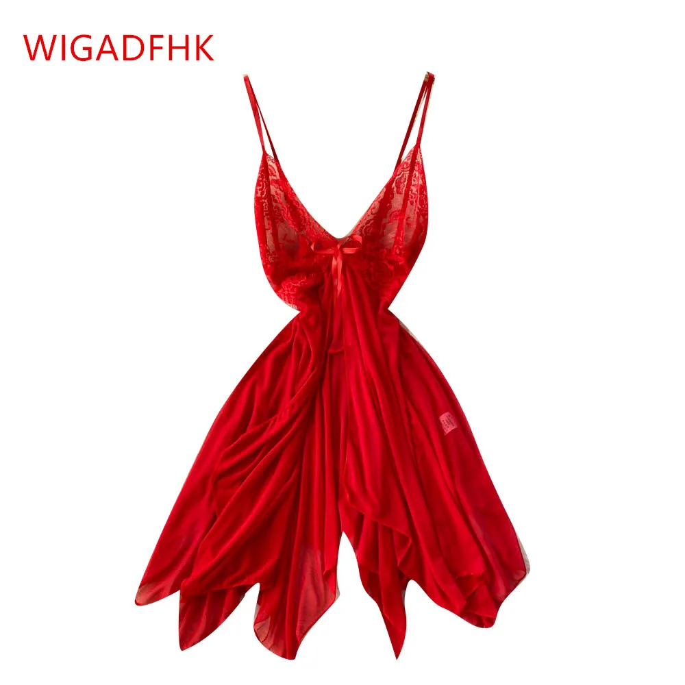 

Black Sexy Lace Pajamas Ladies Summer Chiffon Sleeveless V-neck Ladies Short Sling Nightdress Ladies Homewear Red Vestidos