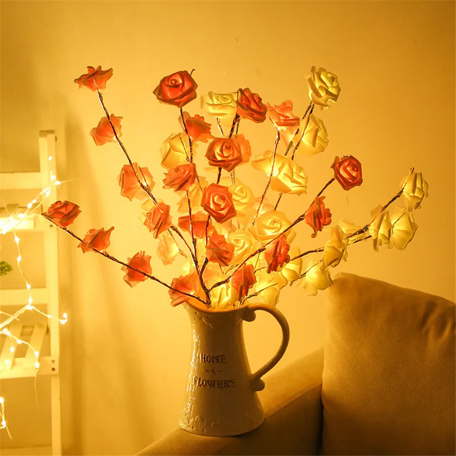 

73CM LED Rose Flower Branch Light 20 Bulbs Christmas Tall Vase Filler Willow Twig Lighted Branch Lamps Holiday Party Desk Lights