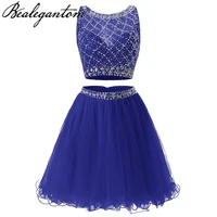 bealegantom two pieces short cocktail dresses 2021 mini crystals beaded tulle formal prom graduation homecoming party gown cd108