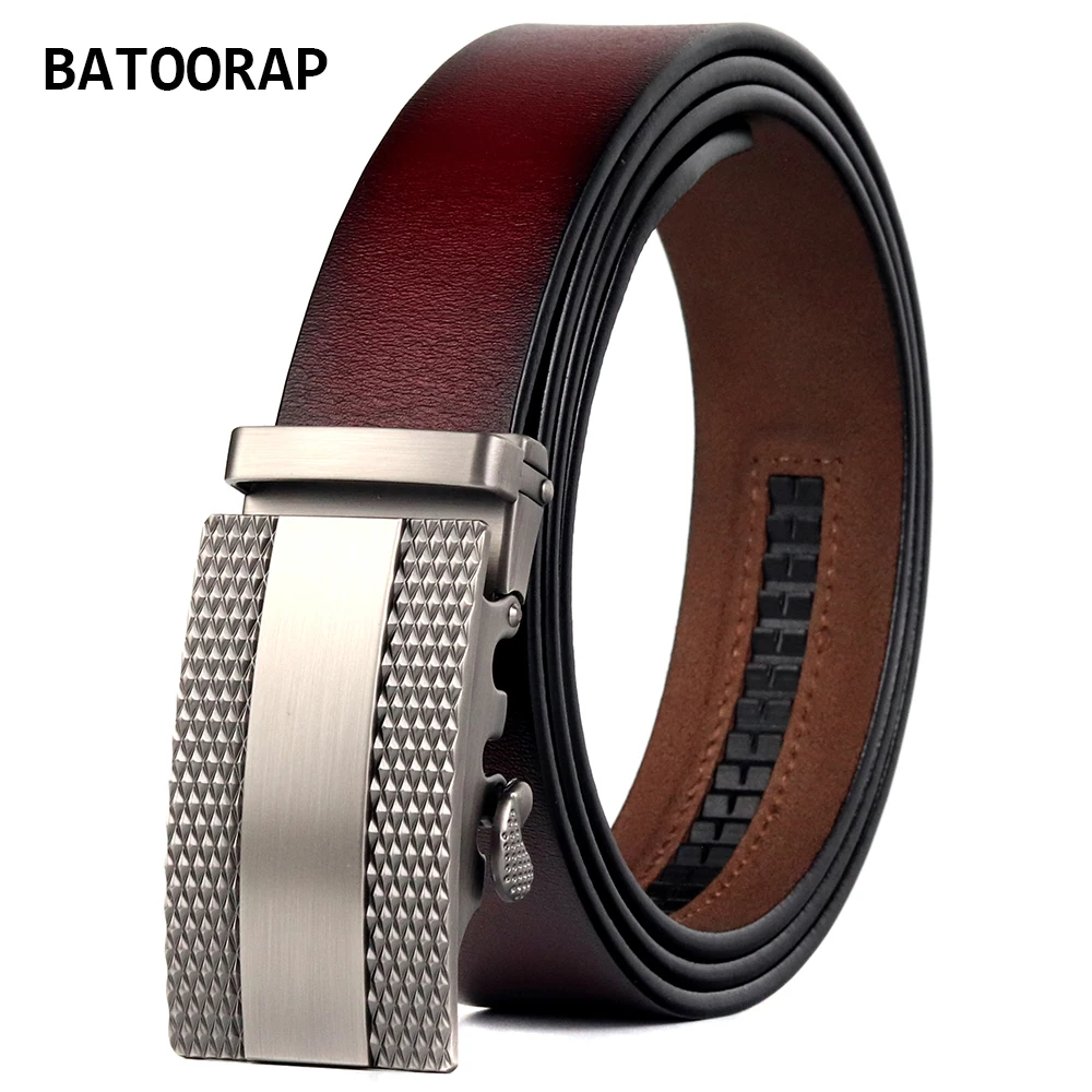 

BATOORAP Luxury Men's Belt Genuine Leather Wine Red Vintage Waist Strap High Quality Cowhide Designer Belts Ratchet BA-FGZ031