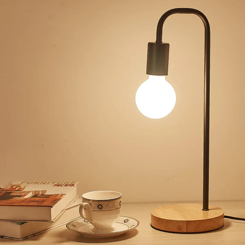 

Modern Bedroom Concise Wooden Desk Lamp Originality Northern Europe Wrought Iron Bedside Desk Study Study Small Desk Lamp