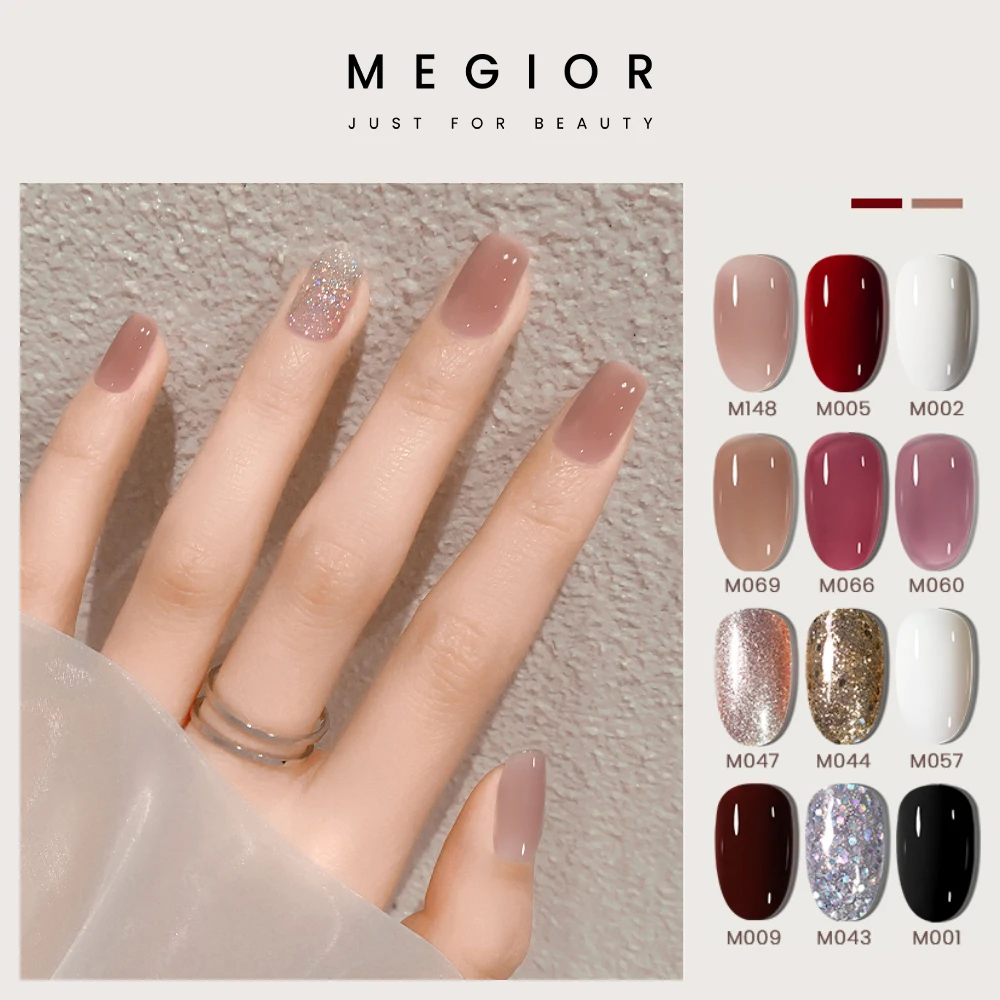 

MEGIOR 8ML Nude White Red Glitter Gel Nail Polish Winter Soak Off UV GEL Nail Semi Permanent Varnish Gel For Nail Art Manicure