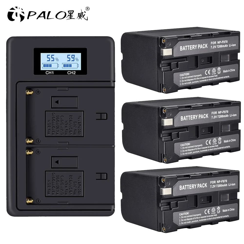 3battery and charger PALO 2 шт. 7200 мАч NP-F970 F960 NP F960 F970 батарея+ ЖК-дисплей двойное зарядное устройство для SONY F930 F950 F770 F570 CCD-RV100 - Цвет: 3battery and charger