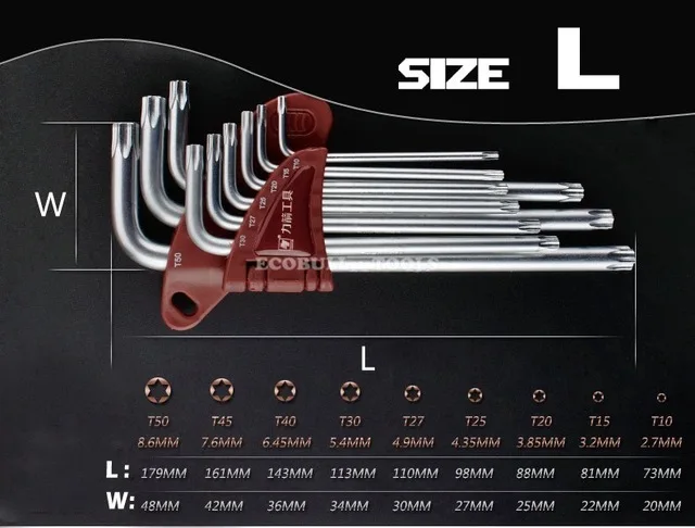 torx L LIJIAN 9 шт. 1,5 мм-10 мм шестигранник Аллен ключ гаечный ключ набор инструментов imbus матовый хром шаровой ключ Набор отверток Набор инструментов - Цвет: torx L