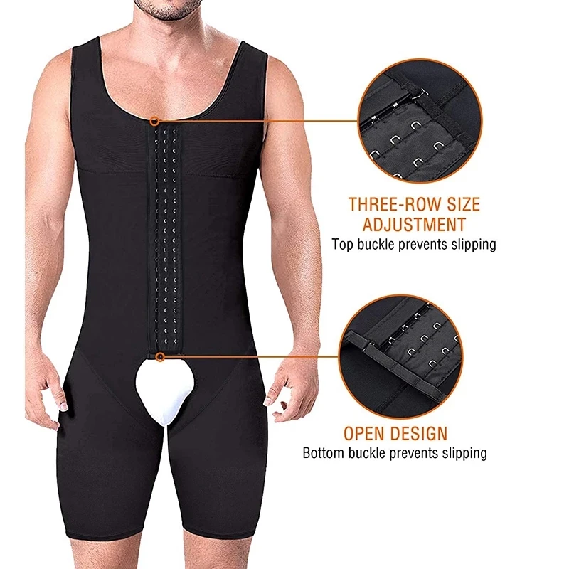 2021 Men's Shapewear Bodysuit Full Body Shaper Compression Slimming Underwear Breathable Corset Fitness Butt Lifter Hide Man