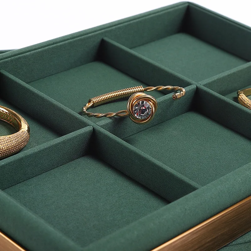 Low-luxury dark green microfiber jewelry watch pallet ring necklace storage tray brushed jewelry display tray jewlery box