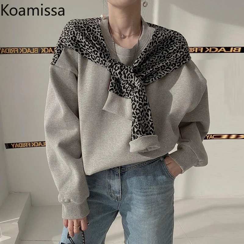 

Koamissa 2021 Korean Fashion Womens Sweatshirt Autumn Winter Harajuku Letter Print Hoodies High Street Oversized Female Pullover