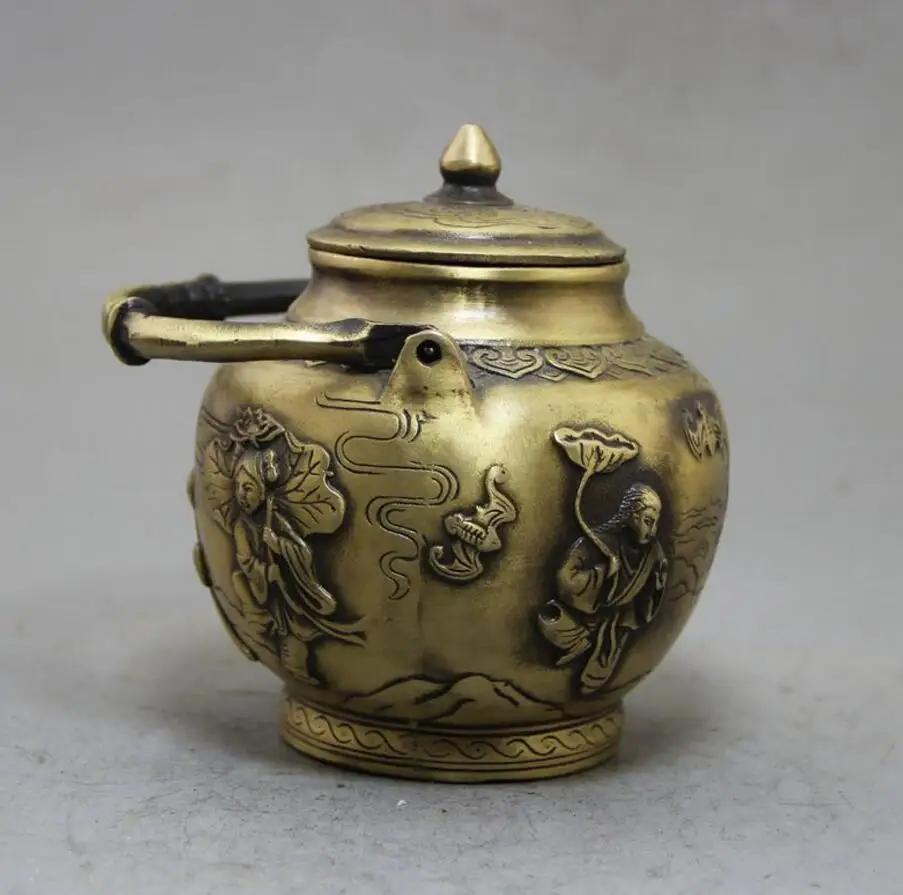 Медная статуя античный латунный набор для чая ручная работа чайник кунг-фу