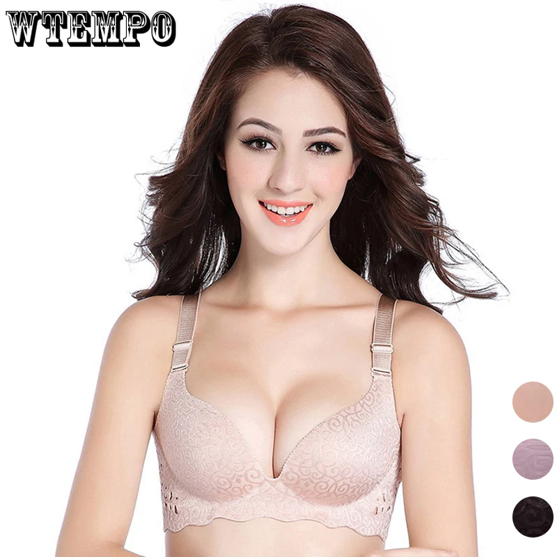 

Plus Size Underwear for Women Sexy Push Up Bra Floral Wire Free Seamless Bras Pink Gathered Bralette Large Breast 100D Brassiere