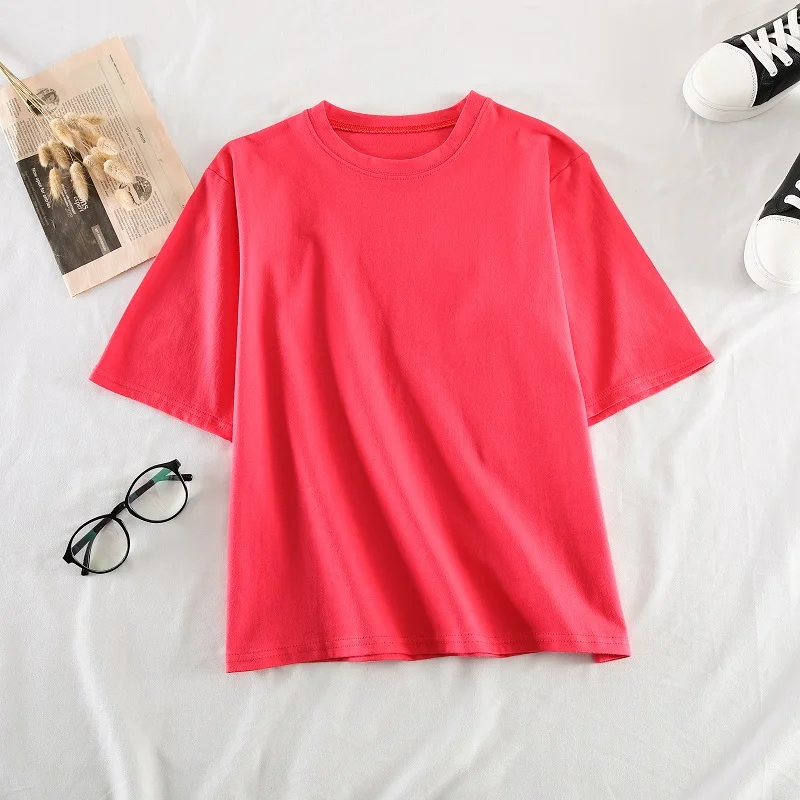 Свободные футболки ярких цветов с короткими рукавами для девочек сезон лето