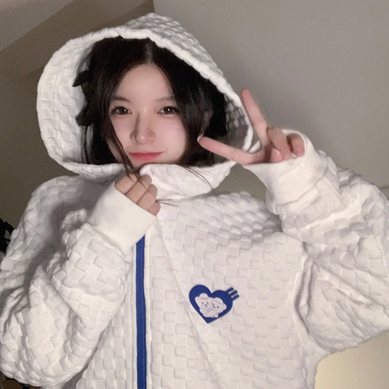 Толстовки большого размера из вафельной ткани новинка осень-зима 2021 широкие в