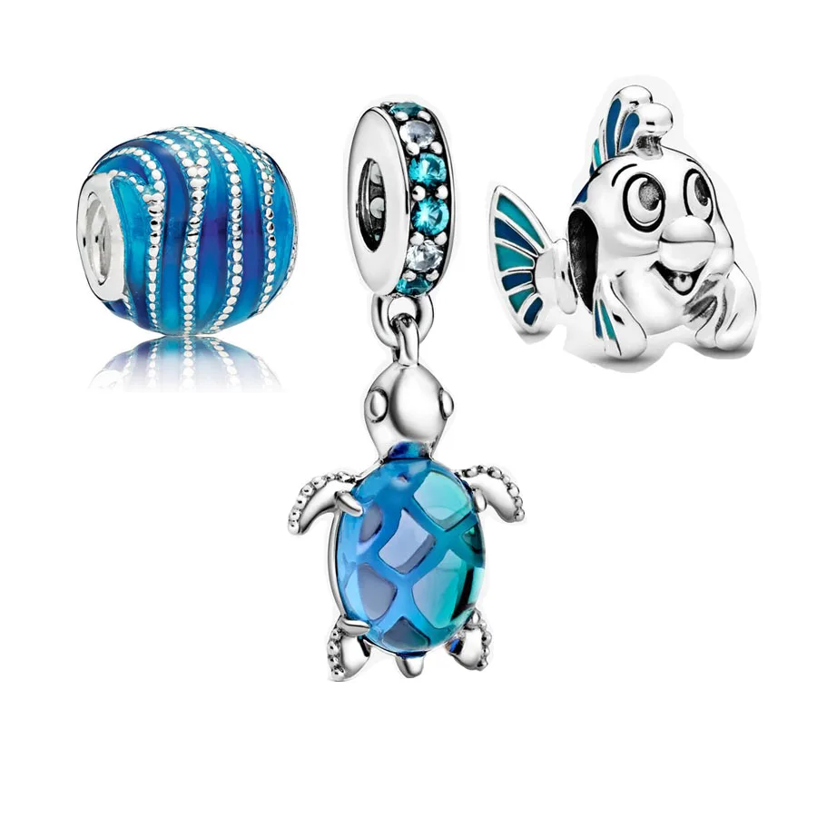 

Новинка, классическое ожерелье из серебра 925 пробы с подвеской из муранского стекла, подходящее для браслета Пандоры, набор голубых подвесок «сделай сам», ювелирные изделия