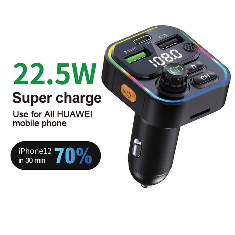 

Car FM Transmitter Bluetooth 5.0 MP3 Player Audio Receiver USB Super Charge 4.5A Dual USB Car Charger FM Modulator Transmiter