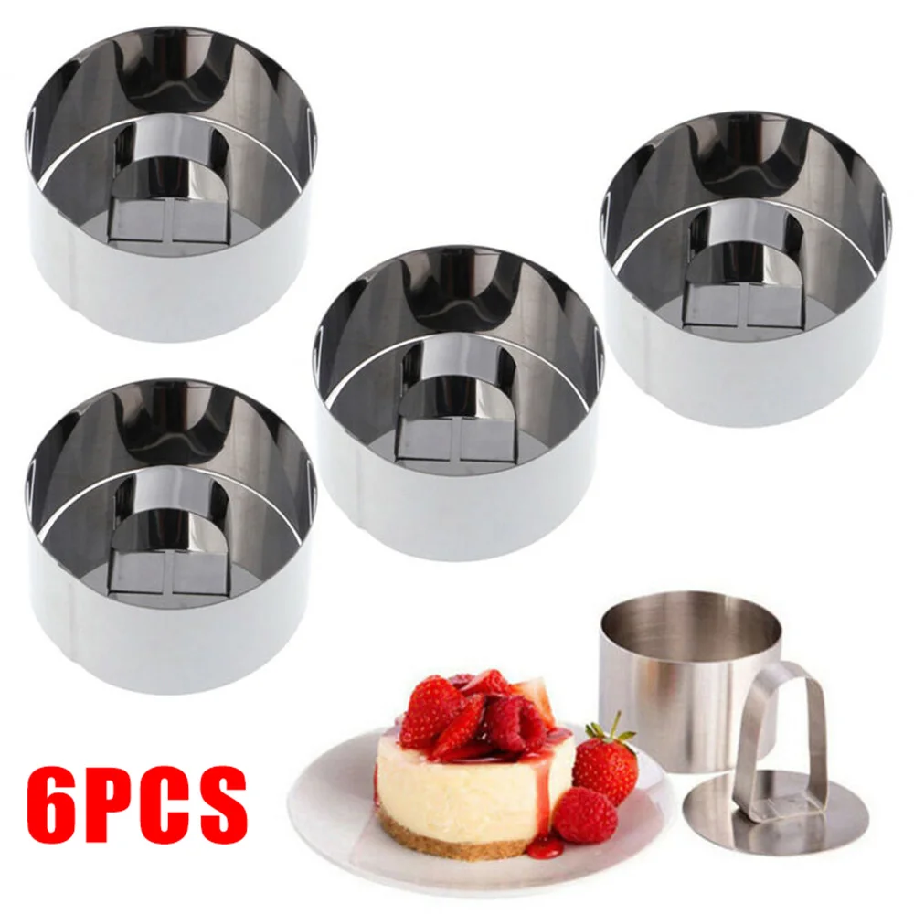 

6Pcs Stainless Steel Round Mini Baking Ring Mold With Pusher Dessert Mousse Pastry Cake Mould Cookie Cutter Kitchen Baking Tools