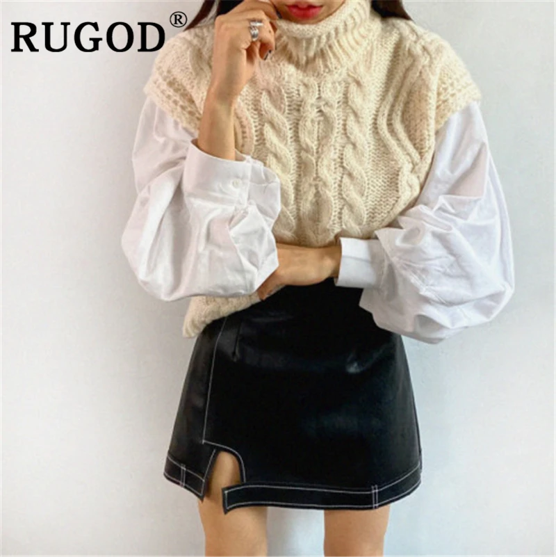 RUGOD корейский шик Однотонный свитер жилет модный вязанный водолазка майка
