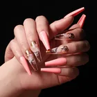 24 шт.компл. длинные гвозди, накладные ногти, преддизайнерская фольга, наклейка, розовый, оранжевый, полное покрытие, накладные ногти, дизайн ногтей