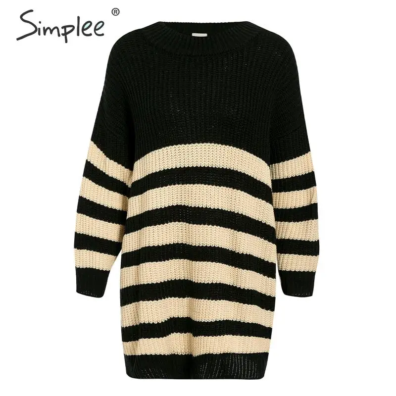 Simplee Женский вязаный пуловер в полоску больших размеров свитер на осень и зиму