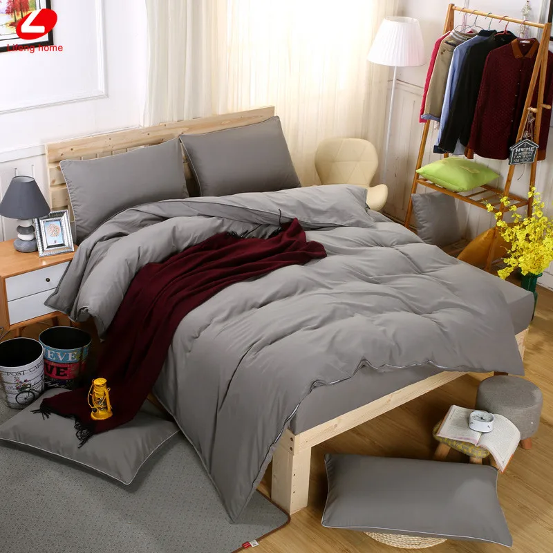 

Home Textile Solid Bedding Sets 3 or 4pcs Duvet Cover + Flat Sheet +pillowcase Dark Blue Bedclothes Bedding Brief Home Bed Set