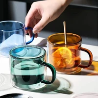 colored glass double layer cup household glass color cup office coffee milk juice cup transparent and colorful heat insulati