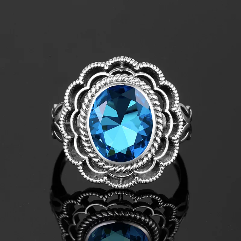 Натуральная кожа кольцо с голубым топазом косынка 925 пробы Серебряные кольца для