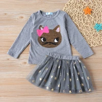 spring autumn long sleeved topmesh skirt 2pcs children clothes girl sets sequin decoration clothing sets