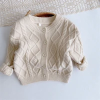 girls sweater kids coat outwear 2021 plus velvet beige thicken warm winter knitting tops cottoncardigan childrens clothing