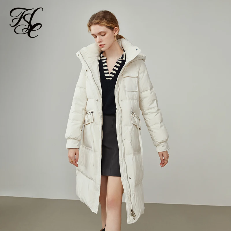 

Fansilanen Office Lady White Duck Down Hooded Down Jacket Women's 2021 New Coat Women's Medium Length For Women
