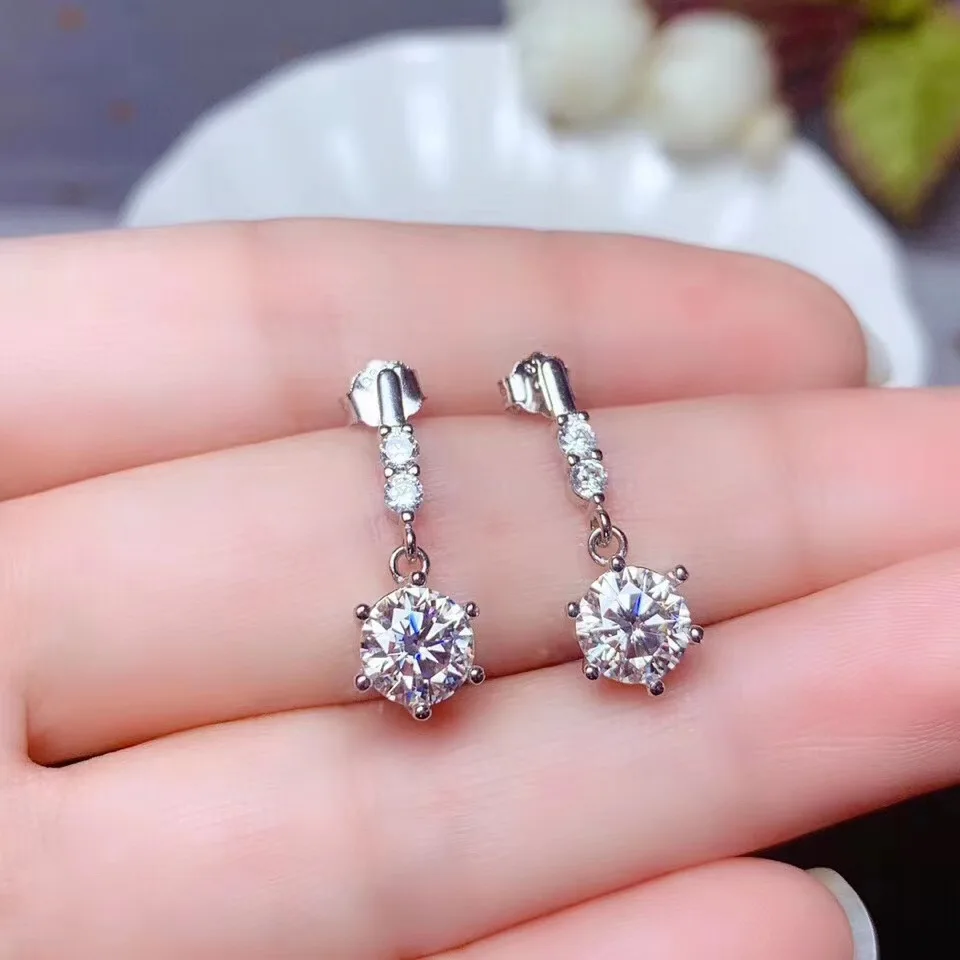

BLACK ANGEL Fashion 925 Silver Create White CZ Gemstone Moissanit Dangle Hook Earrings For Women Wholesale Jewelry Gift