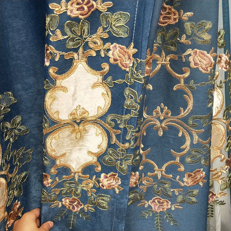 Европейская вышивка Синяя Высокая затемненная занавеска для спальни кухни