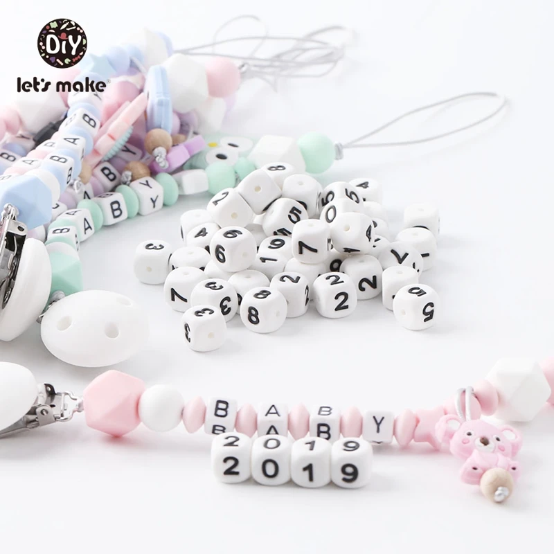 Let'S Make 10 шт силиконовый Прорезыватель для зубов 0-9 цифр буквы Bpa бесплатно жевательные бусины Diy пустышка цепочка Детские Прорезыватели Прорезыватель зубов Квадратные бусины