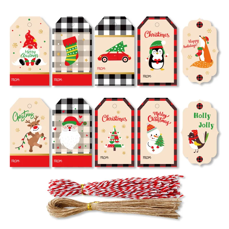 

50pcs Painted Merry Christmas Tags Festival New Year Gift Hang Tag Paper Label Message Greeting Cards Christmas Party Supplies