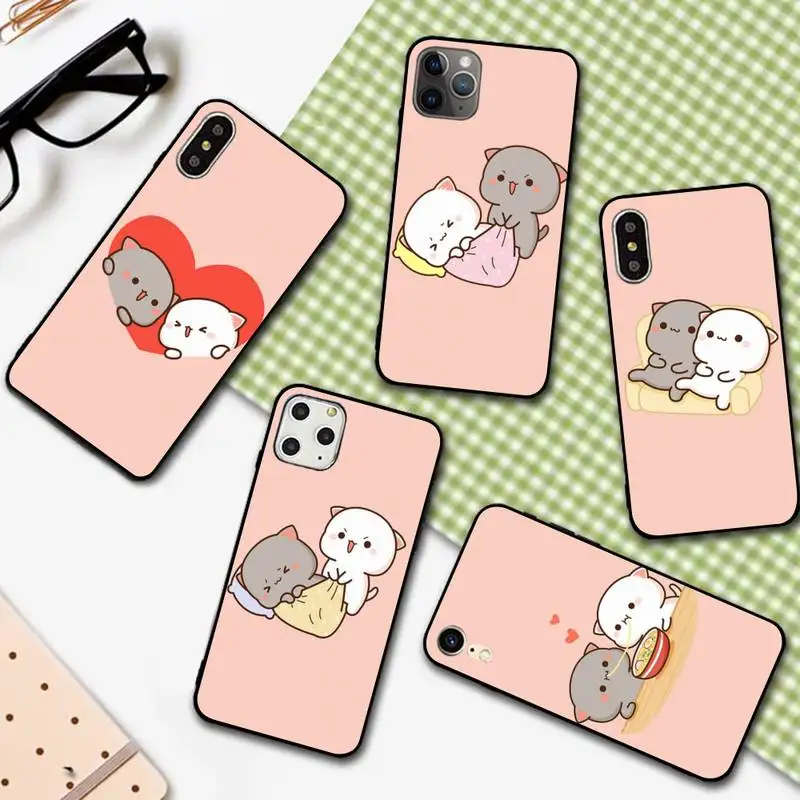 

YNDFCNB Peach Mochi Cat Cartoon Phone Case for iphone 13 11 12 pro XS MAX 8 7 6 6S Plus X 5S SE 2020 XR cover