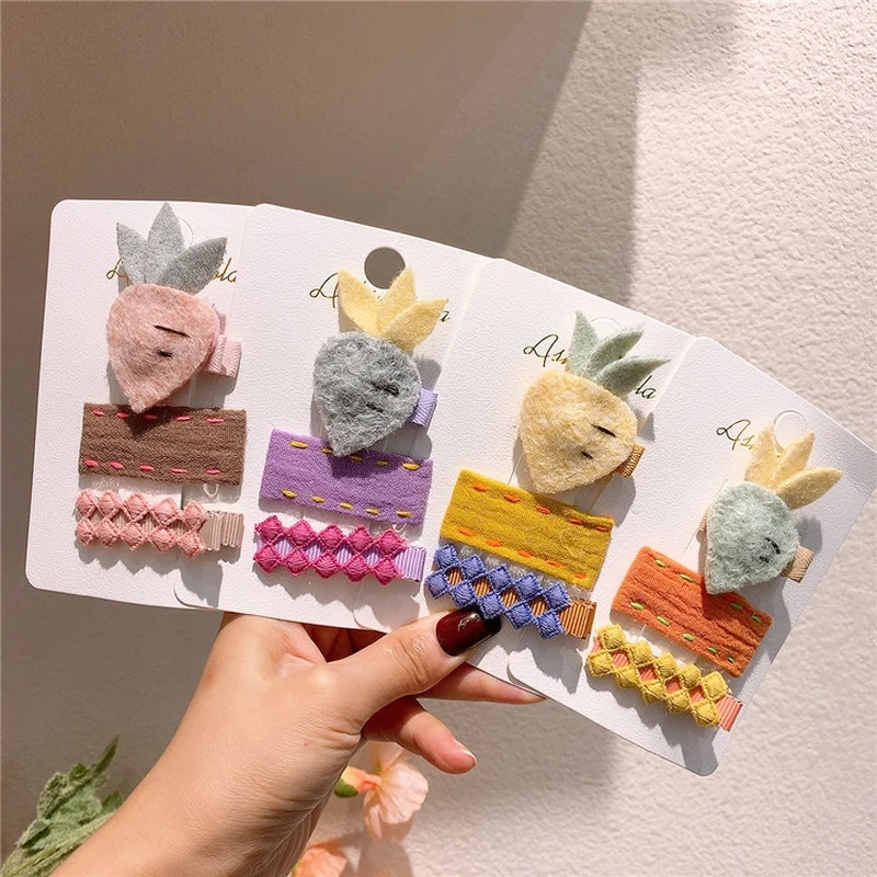 

3 Pcs Autumn and Winter New Children's Cute Plush Carrot Duckbill Clip Sweet Girl Fashion Bow Hairpins Hair Accessories