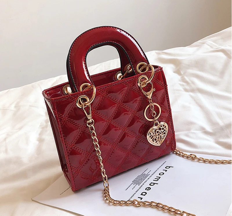 

Ladies Fashion Quilting Chic Handbag Girls Shiny Leather Diamond Latttice Small Chain Shoulder Bag