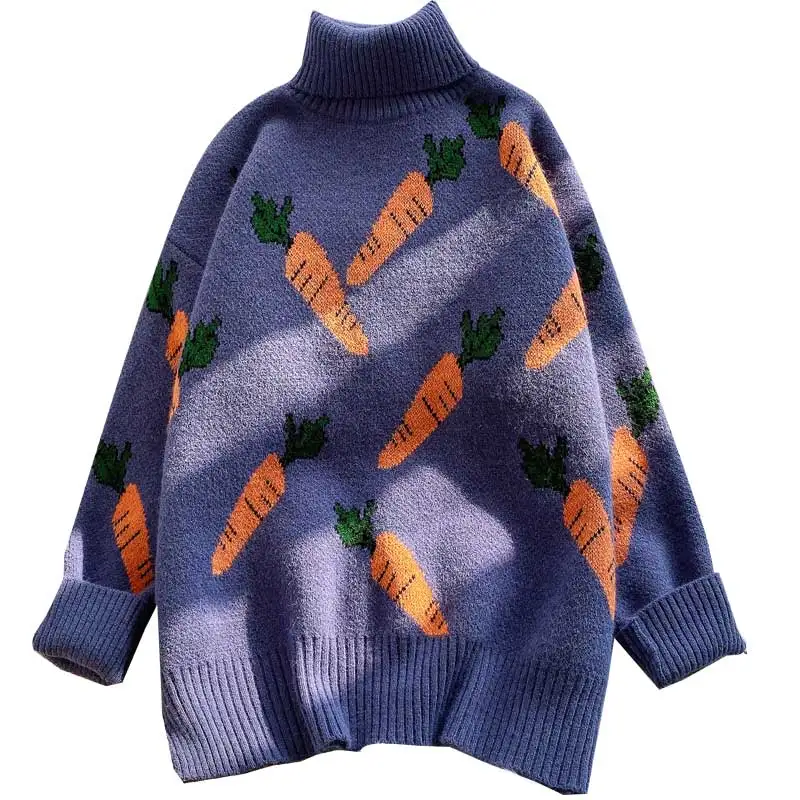 Водолазка вязаные женские свитера с принтом длинными рукавами свободные