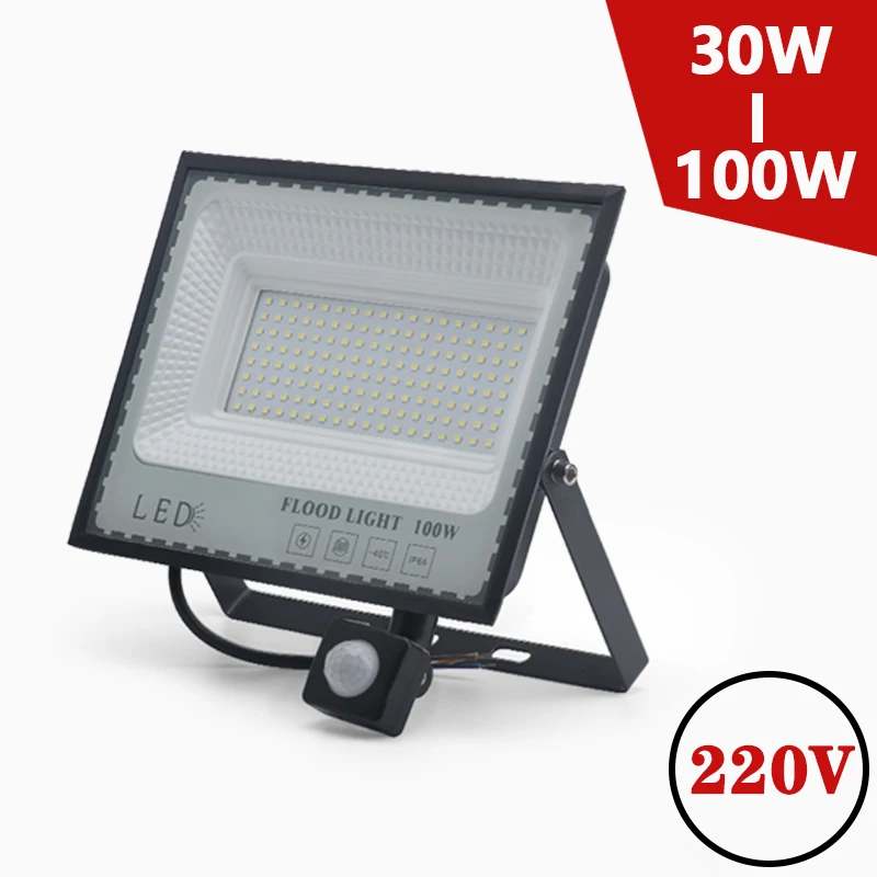 

LED Induction Floodlights PIR Motion Sensor 30W 50W 100W 220V Cold White Waterproof IP66 Outdoor Rainproof Lighting