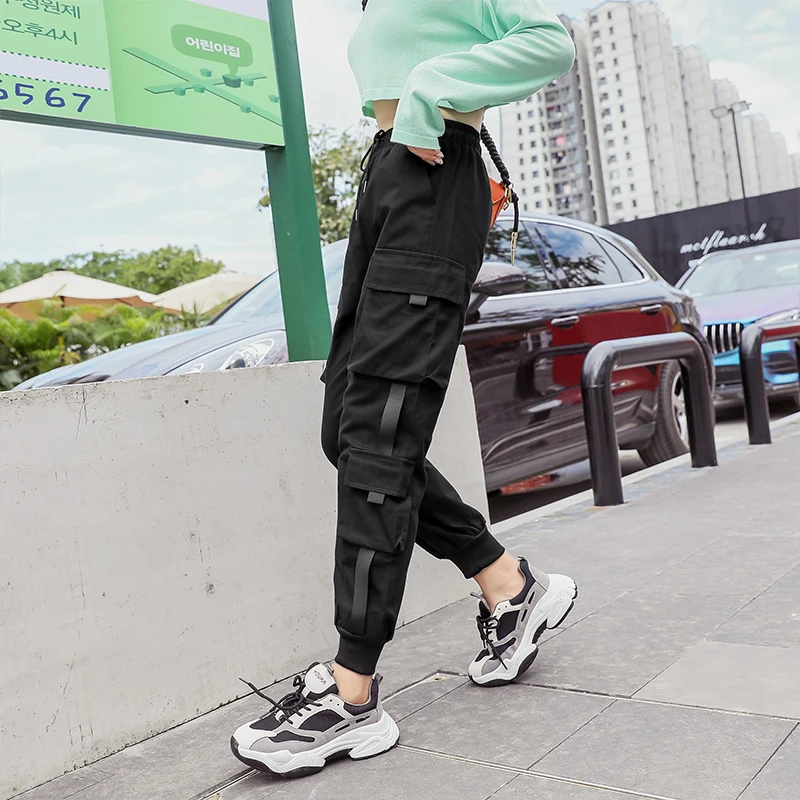 Брюки карго женские с эластичным поясом модные уличные штаны до щиколотки