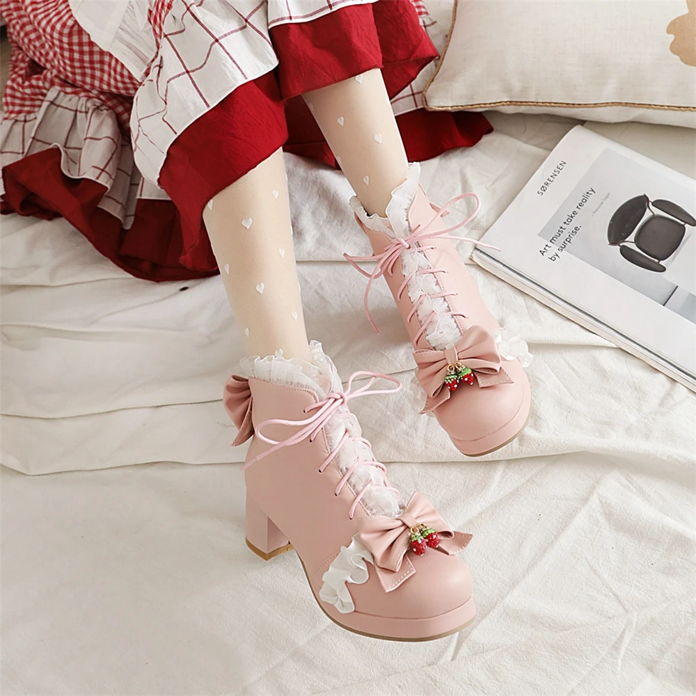 Женские ботильоны на платформе розовые бежевые или черные ботинки высоком