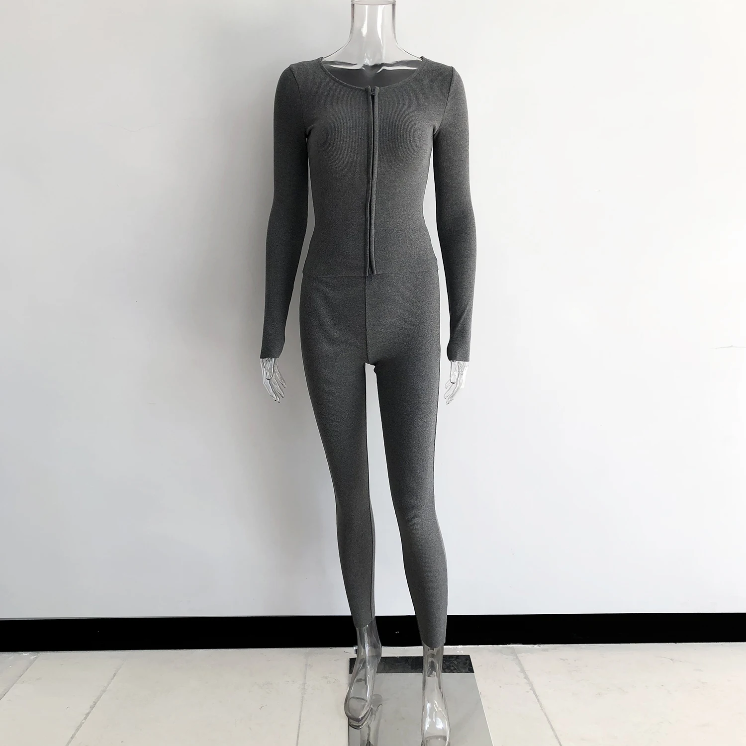 

Two Piece Set 2020 Autumn Winter 2 Suits Women Ribbed Tracksuits Double Zipper Shirts Tops Stretchy Pants Femme Clothes