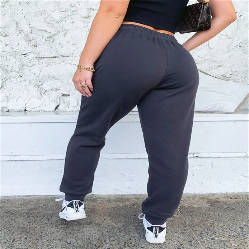 

Women Solid Color Trousers, Adults Casual Style Fleece-lined Pants with Drawstring Pocket