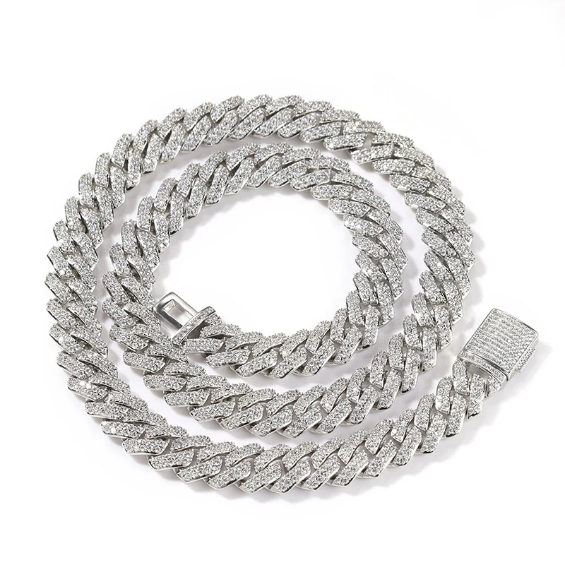 

Hip Hop 2 Rows CZ Stone Paved Bling Iced Out 10mm Rhombus Cuban Miami Link Chain Necklaces for Men Rapper Jewelry Gift